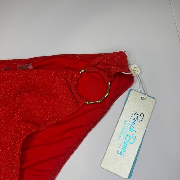 Beach Bunny Hally Full Bottom Bikini Red Gold Ring XL NWT $155 - Picture 2 of 7